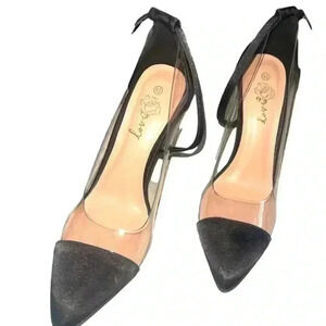 Black Satin and Clear Vinyl Heels
